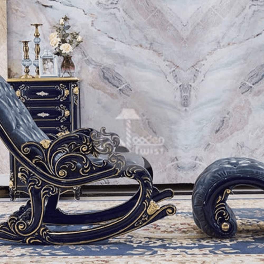 Linzee Solid Wood Rocking Chair in Dark Blue Colour