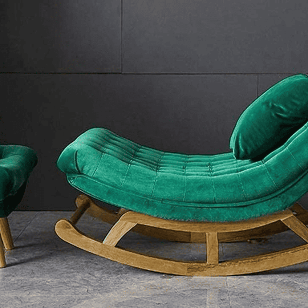 Randelle Solid Wood Rocking Chair in Green valvet Colour