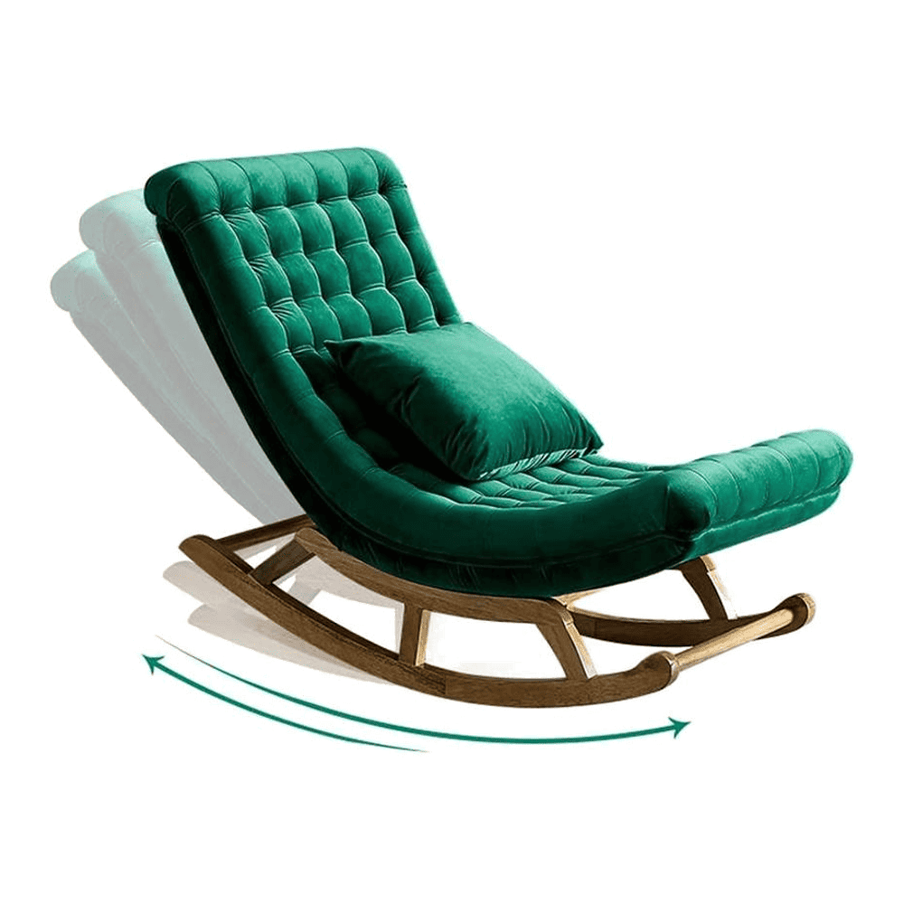 Randelle Solid Wood Rocking Chair in Green valvet Colour