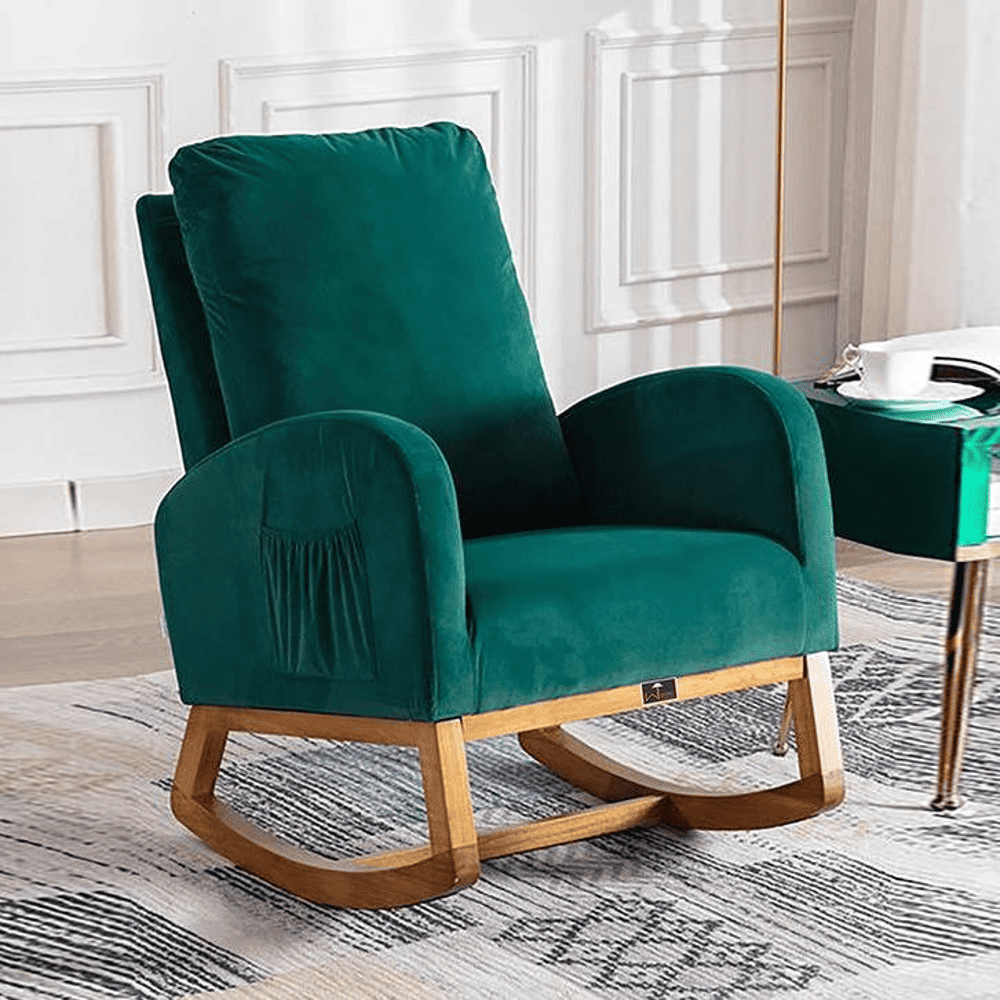 Averil Solid Wood Rocking Chair in Green Colour