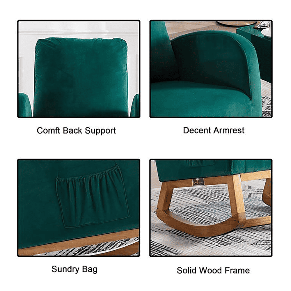 Averil Solid Wood Rocking Chair in Green Colour