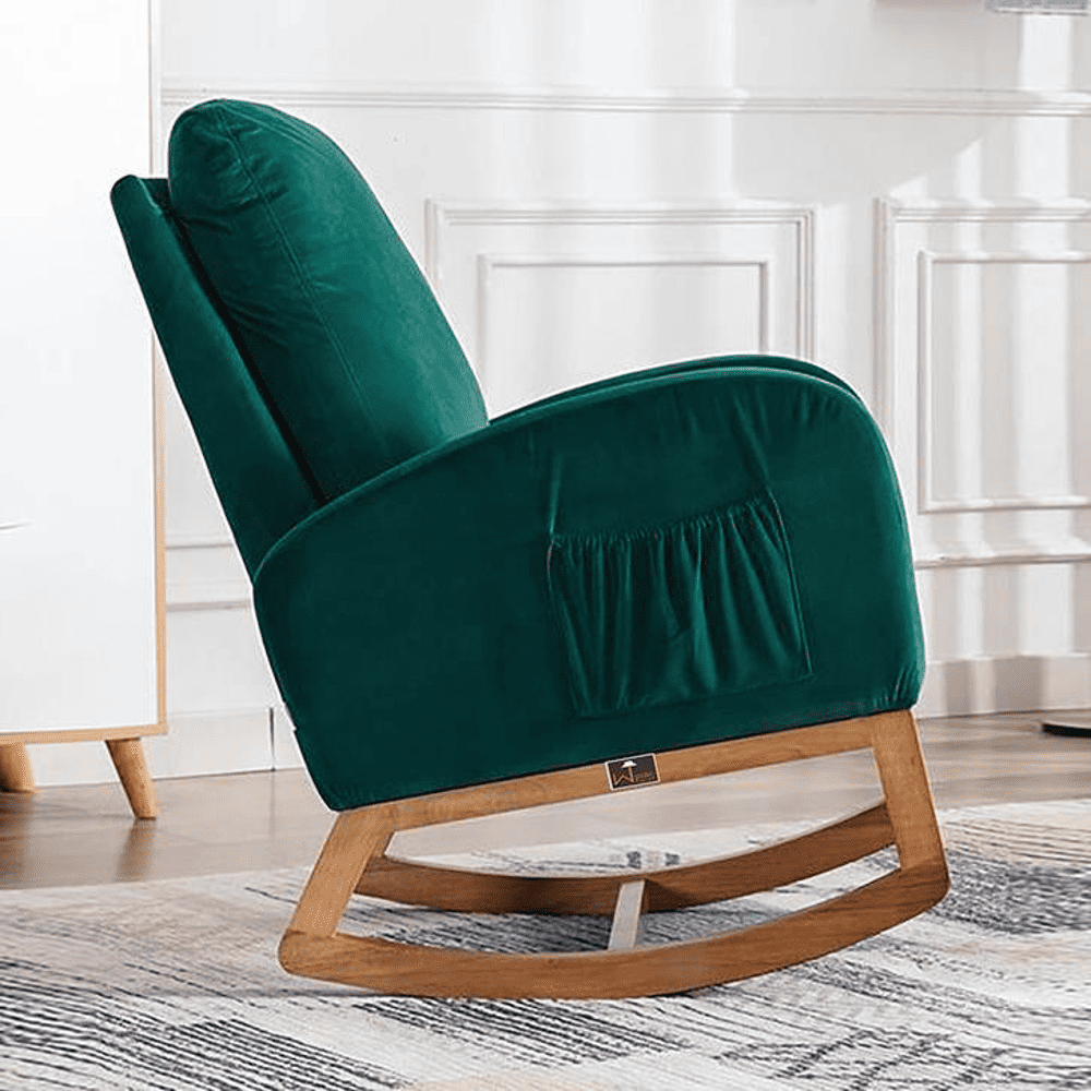 Averil Solid Wood Rocking Chair in Green Colour