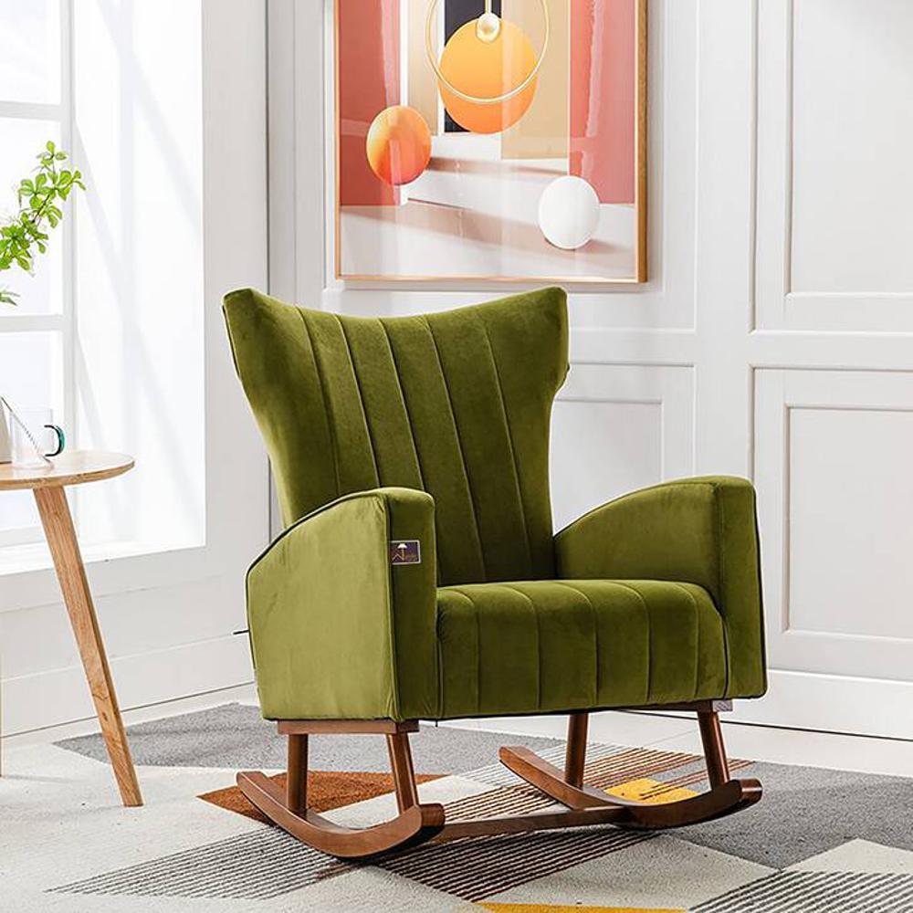 Kymberlie Solid Wood Rocking Chair in Green Colour