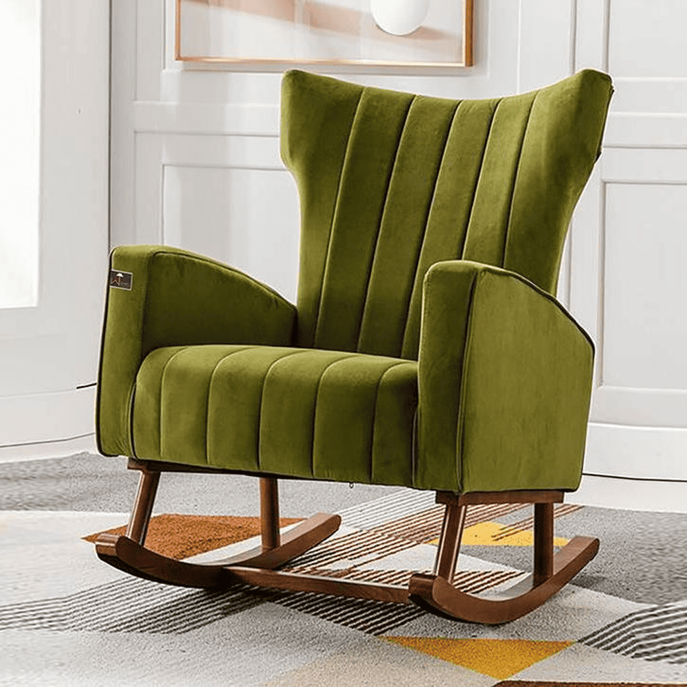 Kymberlie Solid Wood Rocking Chair in Green Colour