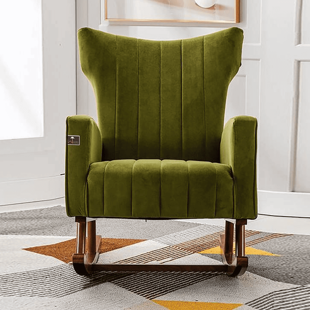Kymberlie Solid Wood Rocking Chair in Green Colour