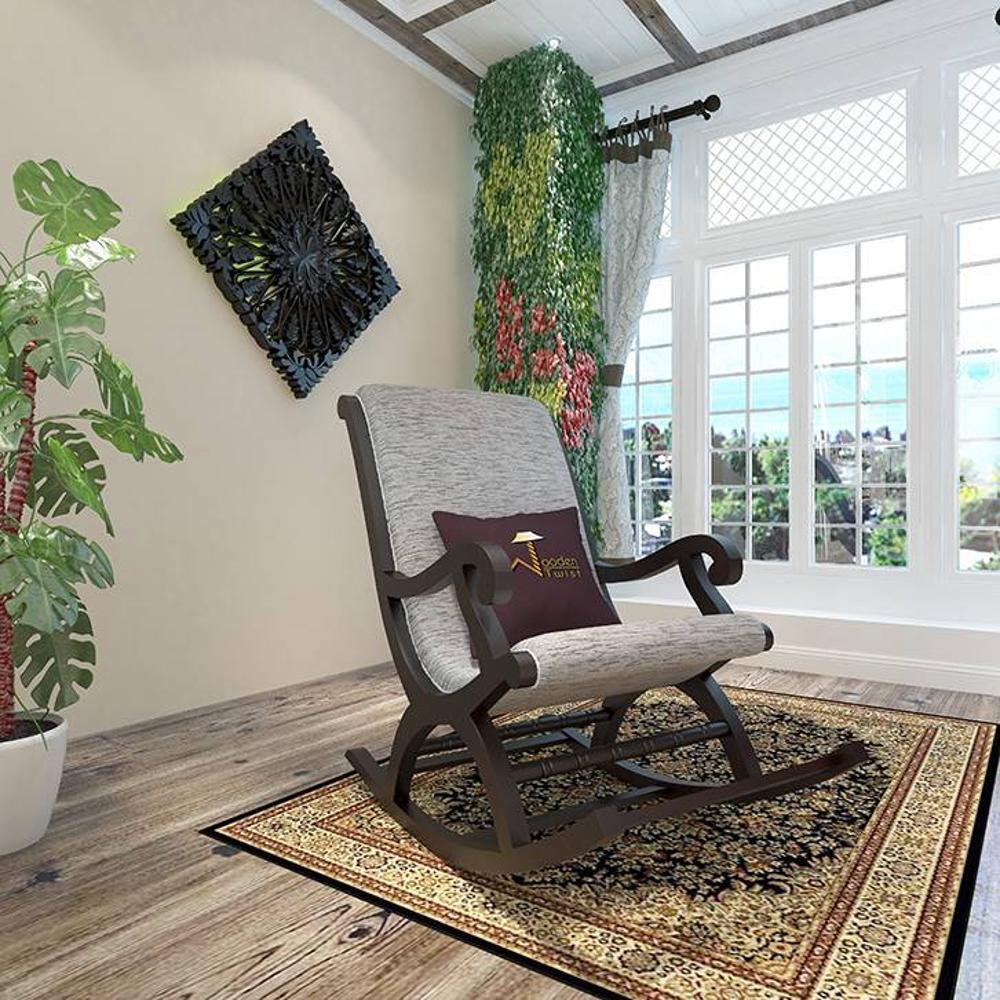 Chele Solid Wood Rocking Chair in Grey Colour
