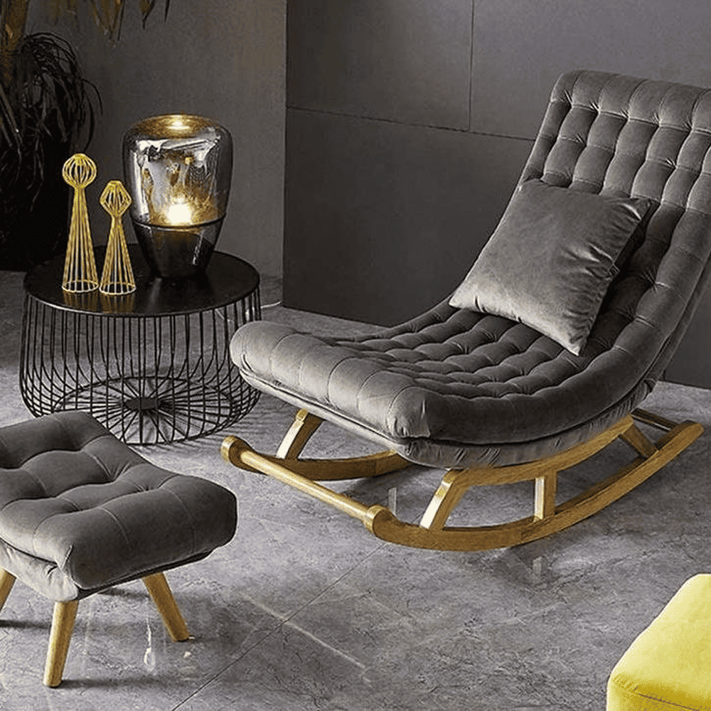 Burgundy Solid Wood Rocking Chair in Grey Colour