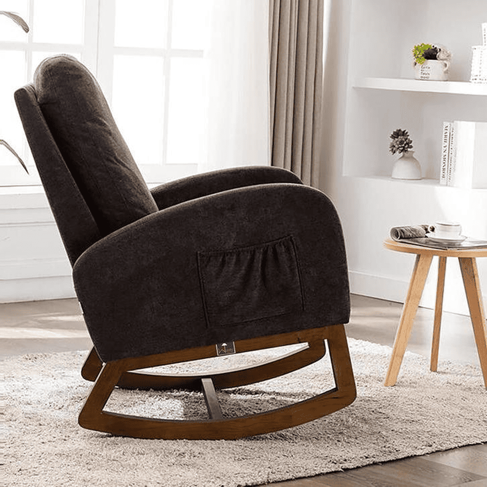 Tildon Solid Wood Rocking Chair in Grey Colour