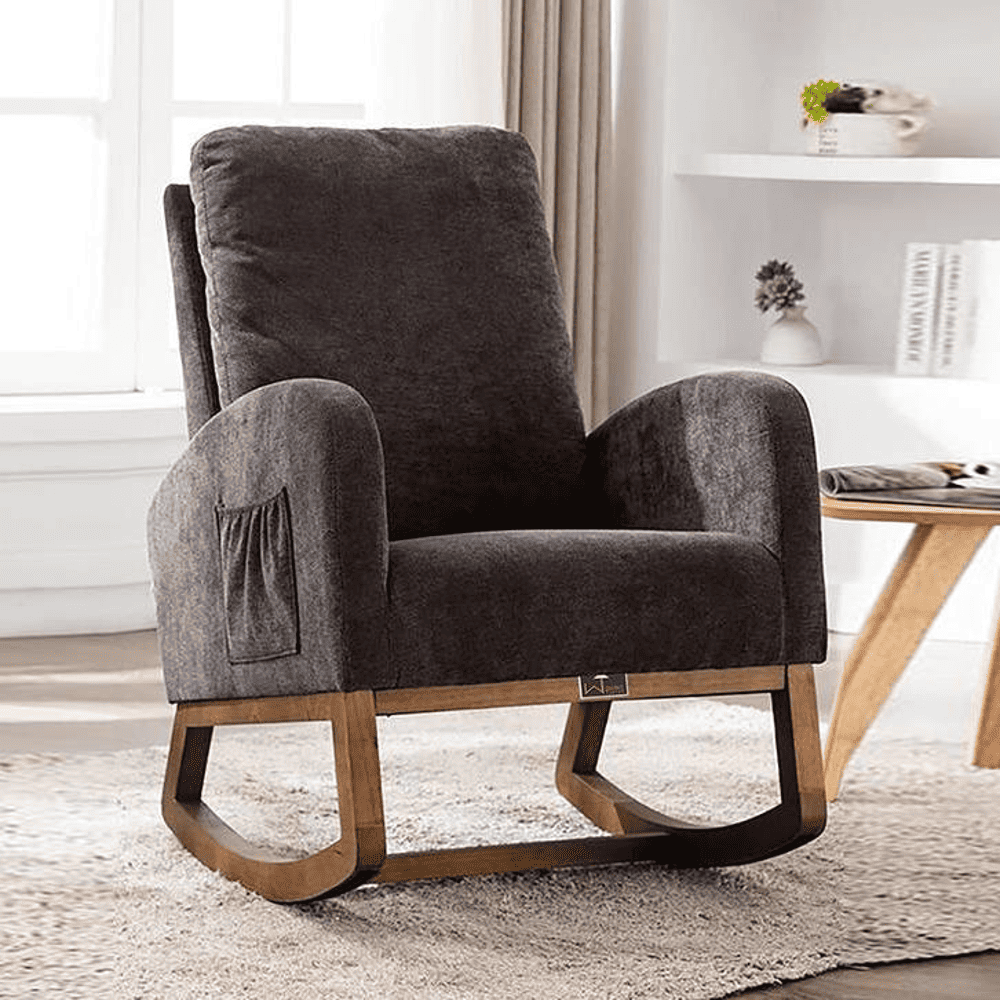 Tildon Solid Wood Rocking Chair in Grey Colour