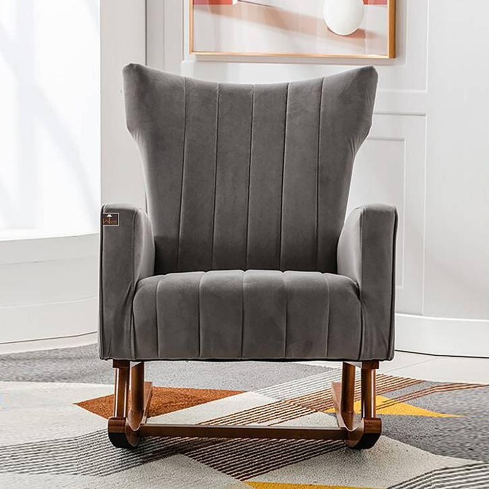 Oswyn Solid Wood Rocking Chair in Grey Colour