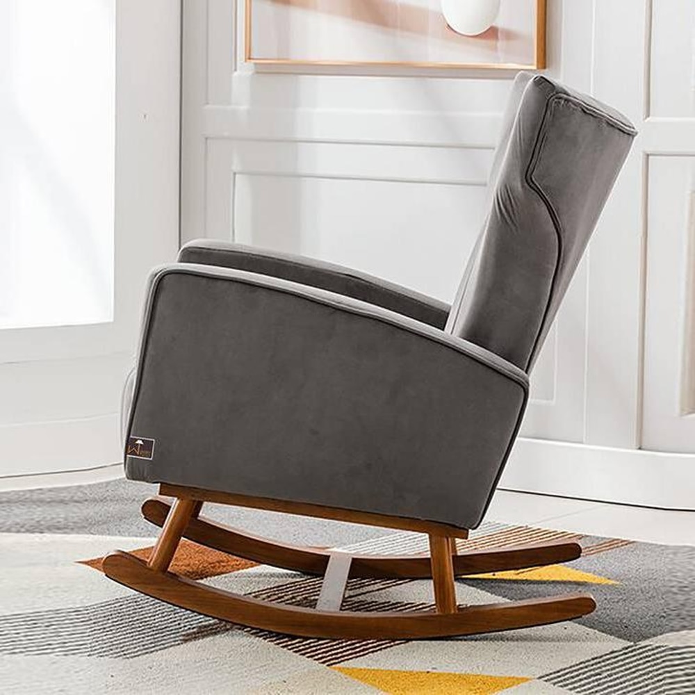 Oswyn Solid Wood Rocking Chair in Grey Colour
