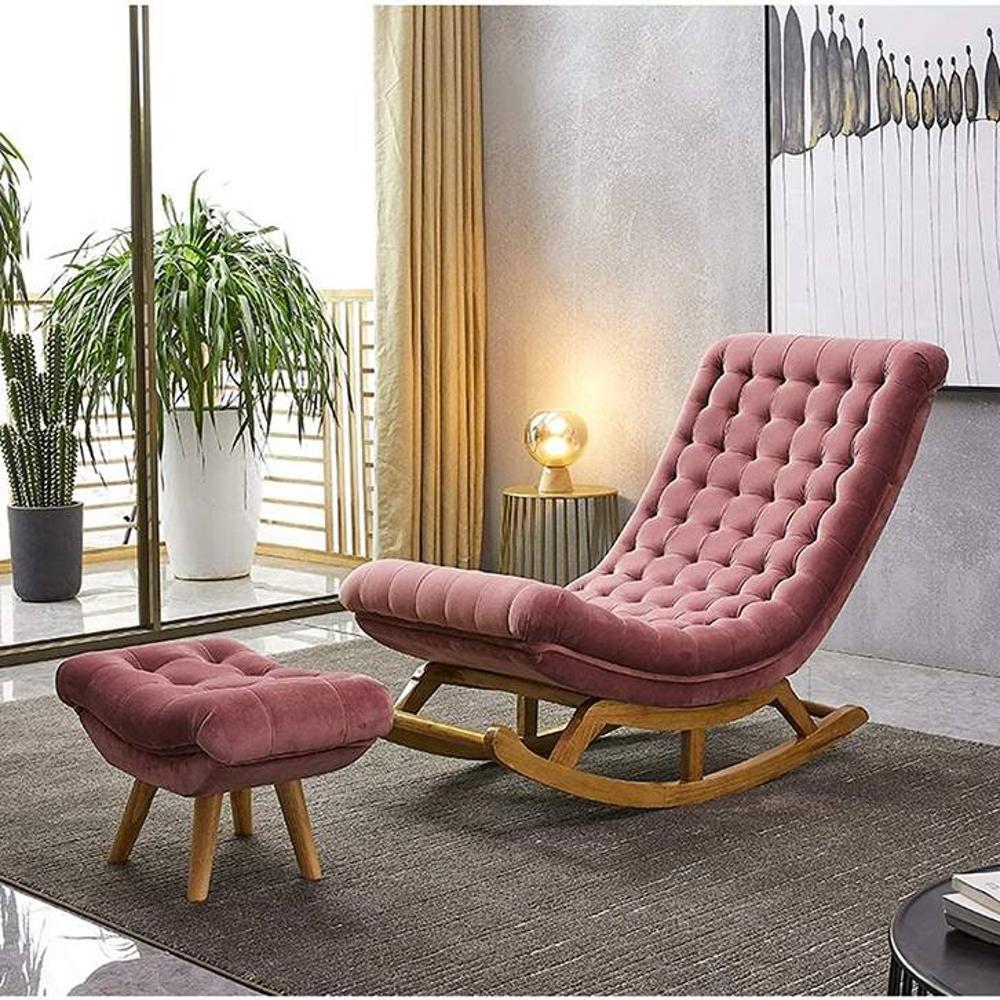 Jannina Solid Wood Rocking Chair in Pink valvet Colour