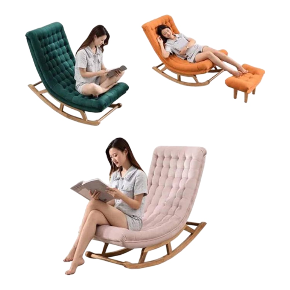 Jannina Solid Wood Rocking Chair in Pink valvet Colour