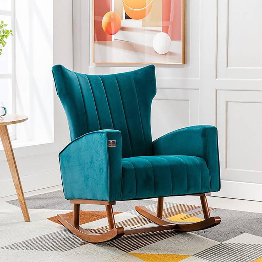 Ransome Solid Wood Rocking Chair in Teal Colour