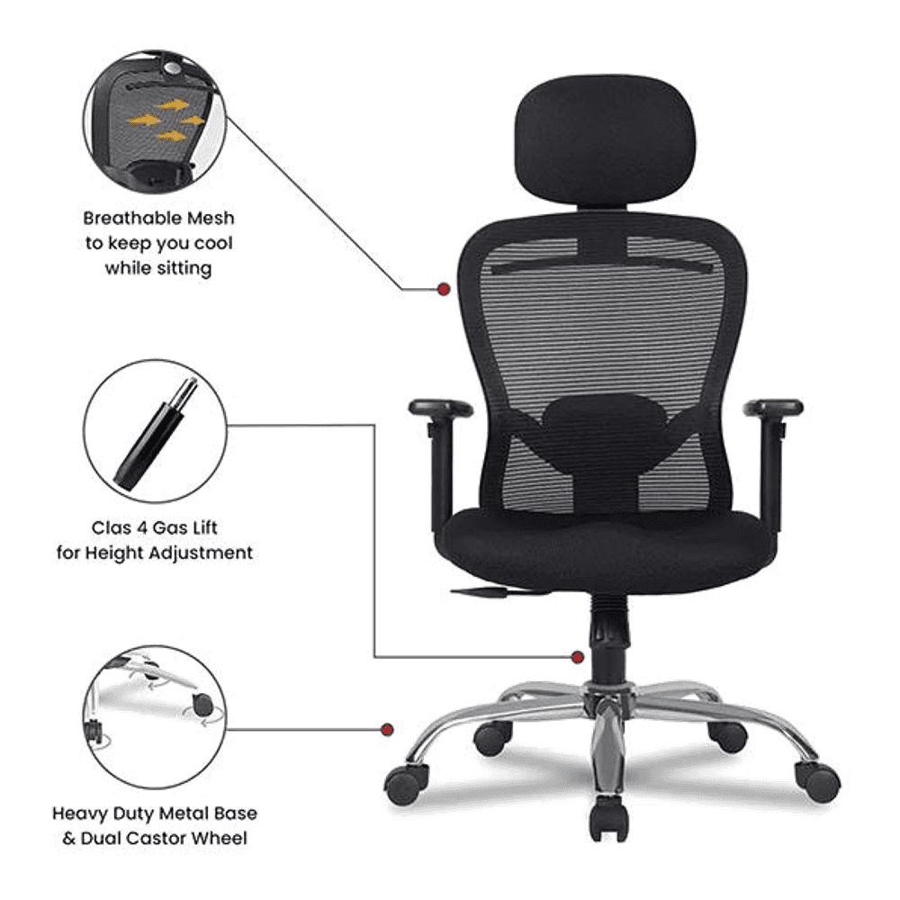 Corre Net Swivel Study Chair in Black Colour