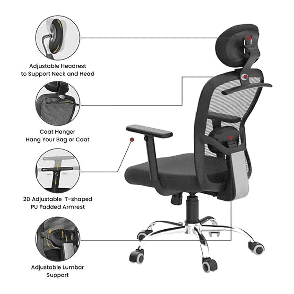 Gabriel Net Swivel Study Chair in Black Colour