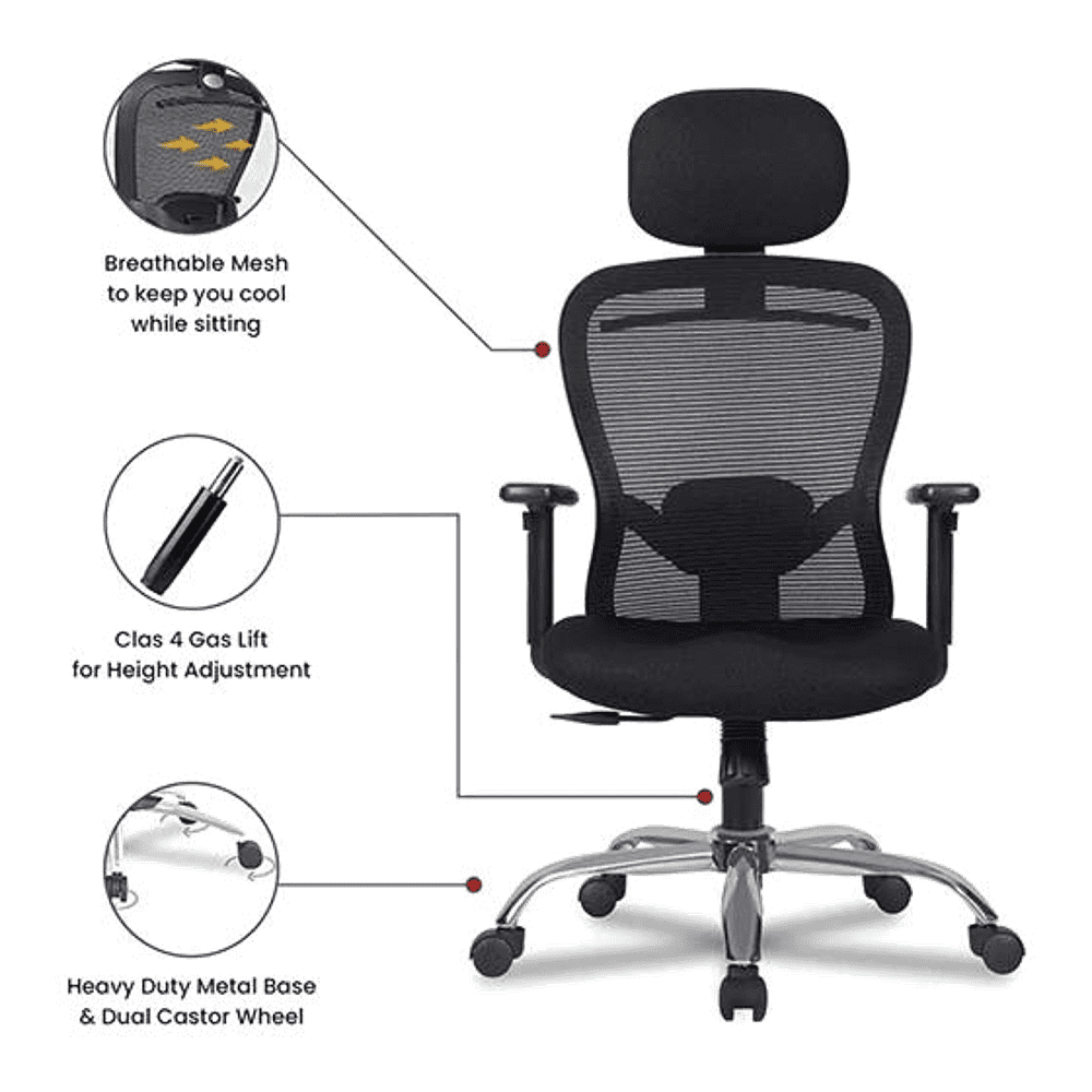 Gabriel Net Swivel Study Chair in Black Colour