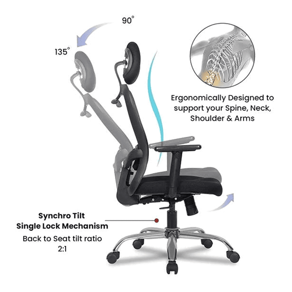 Gabriel Net Swivel Study Chair in Black Colour