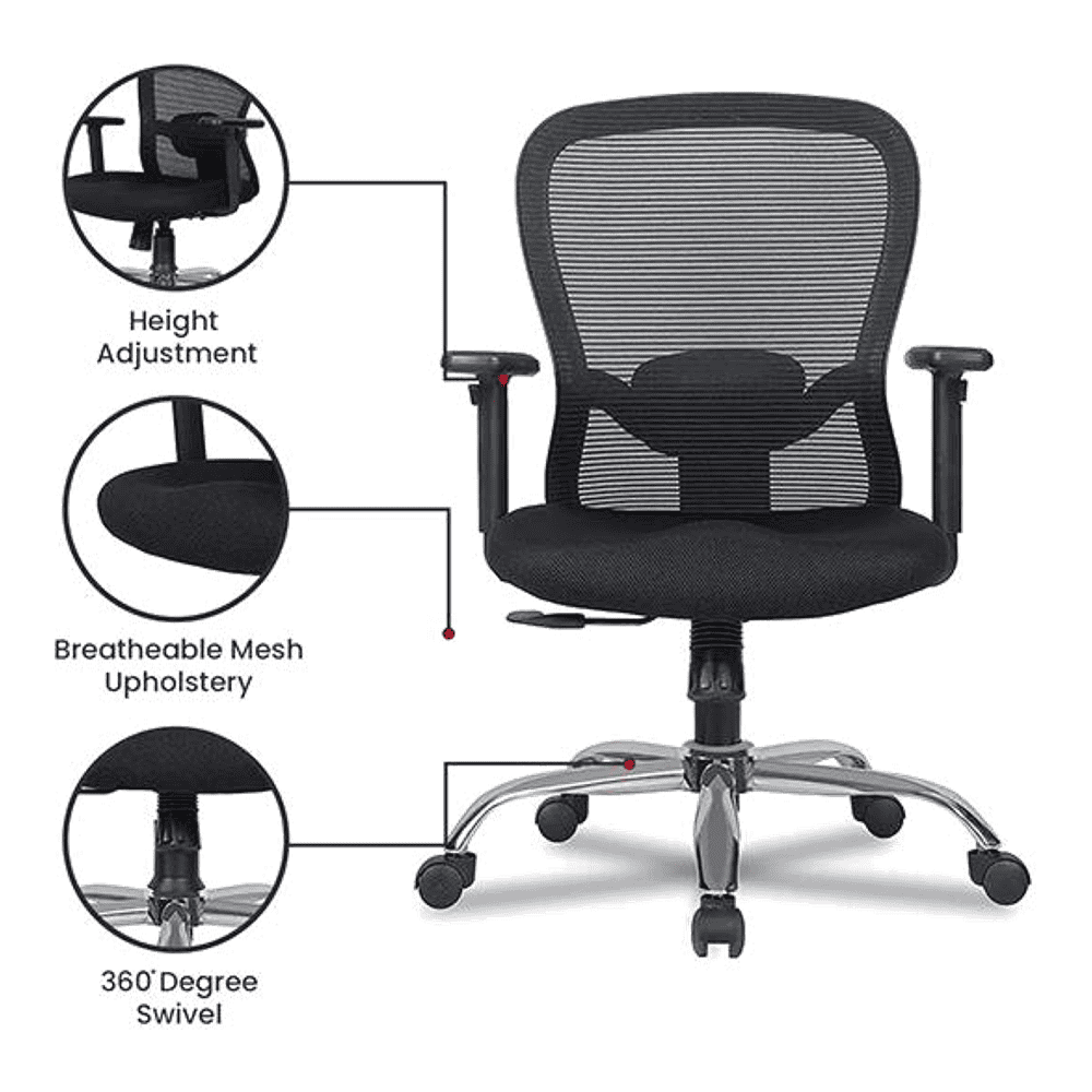 Corey Net Swivel Study Chair in Black Colour