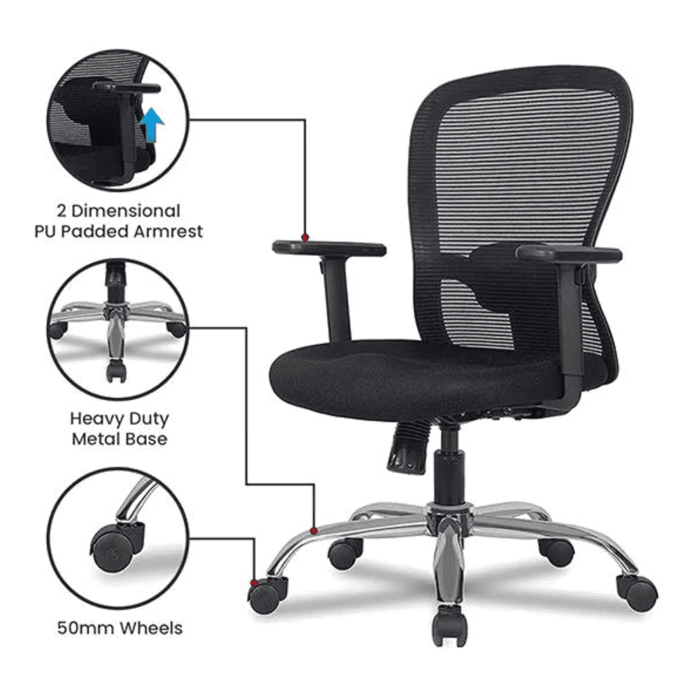 Corey Net Swivel Study Chair in Black Colour