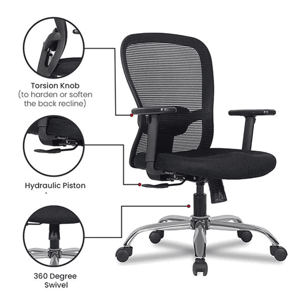 Corey Net Swivel Study Chair in Black Colour