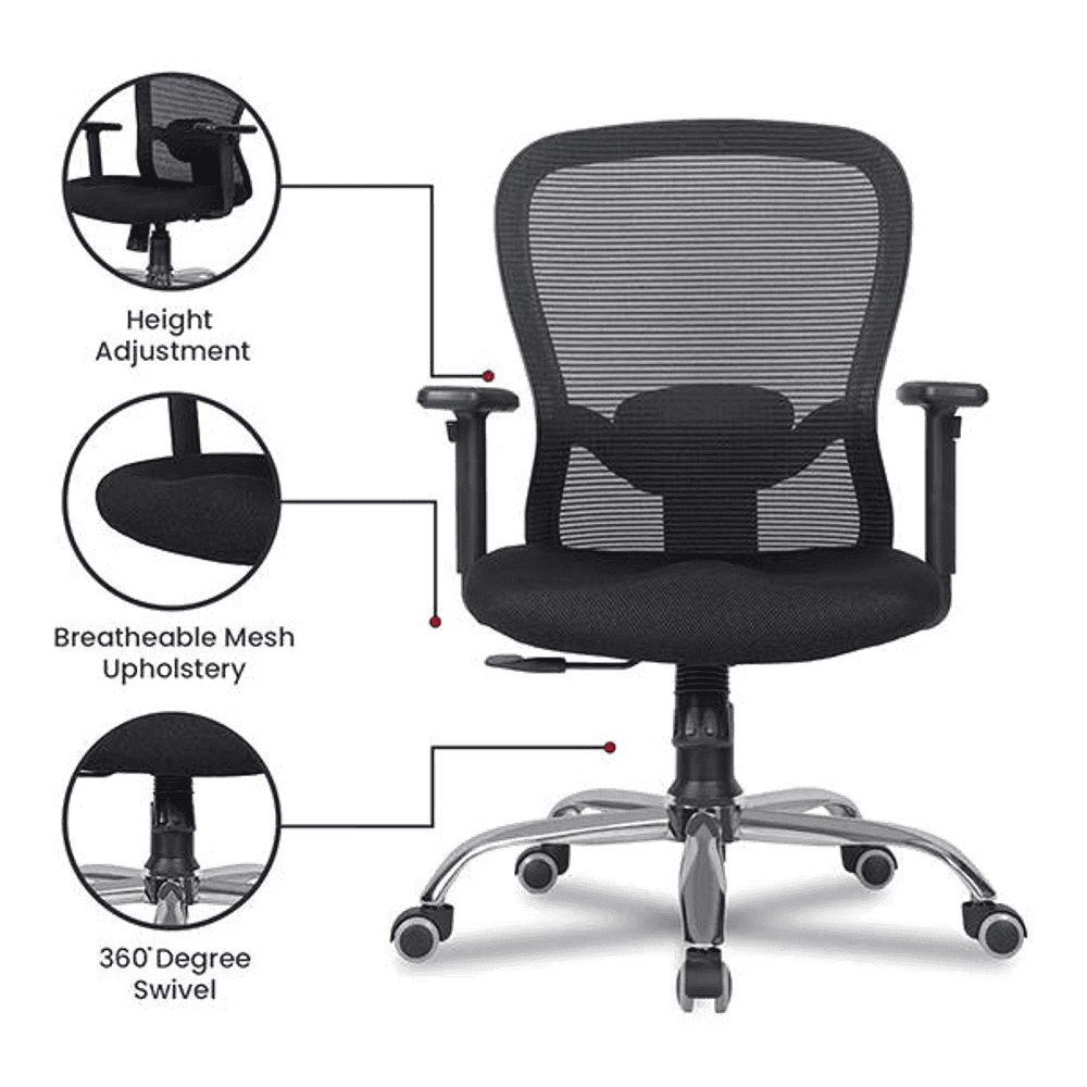 Anderson Net Swivel Study Chair in Black Colour