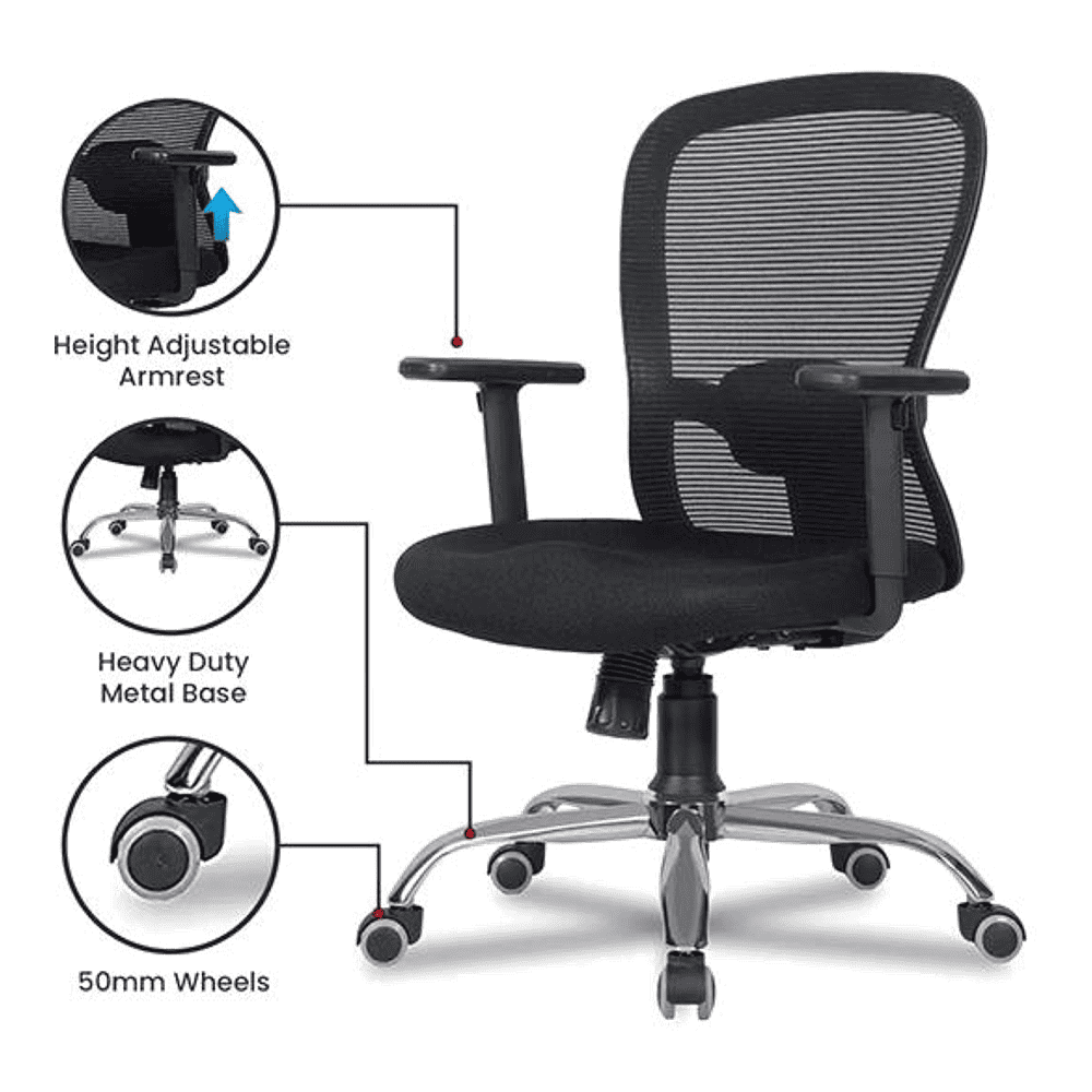 Anderson Net Swivel Study Chair in Black Colour