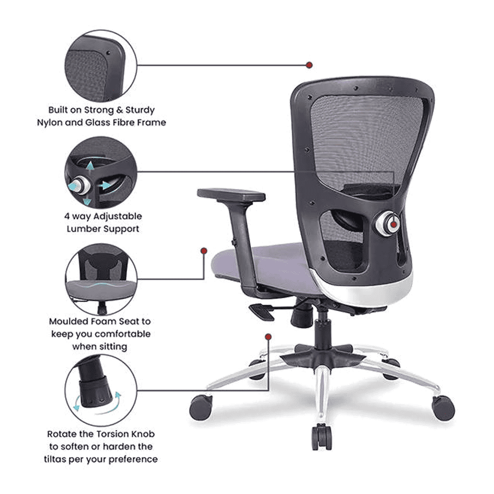 Jamie Net Swivel Study Chair in Black Colour