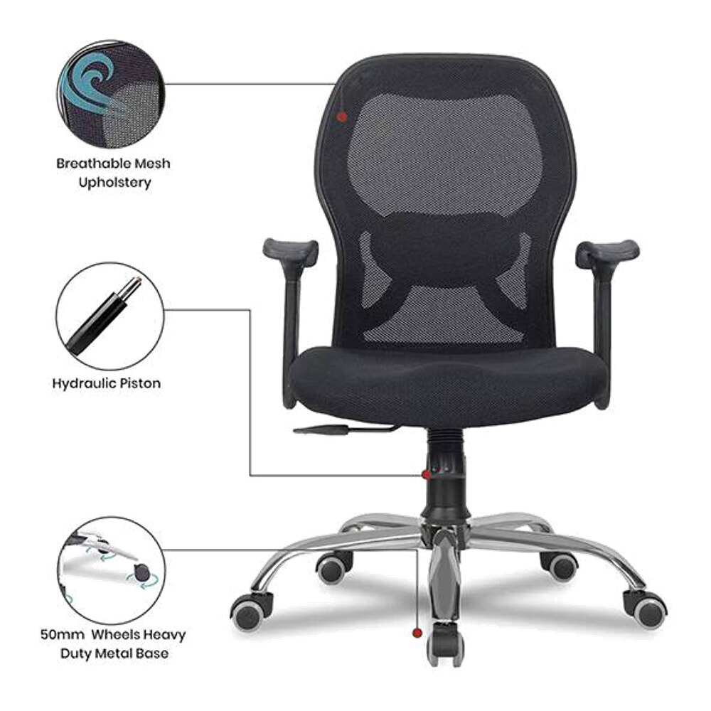 Zen Net Swivel Study Chair in Black Colour