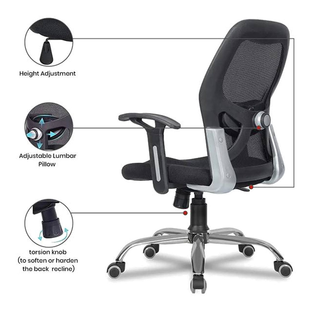 Zen Net Swivel Study Chair in Black Colour