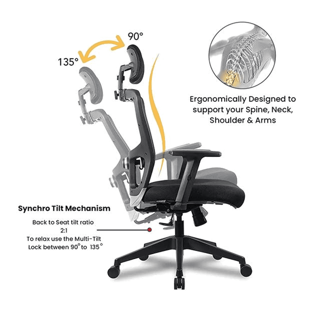 Ergonomic Net Swivel Study Chair in Black Colour