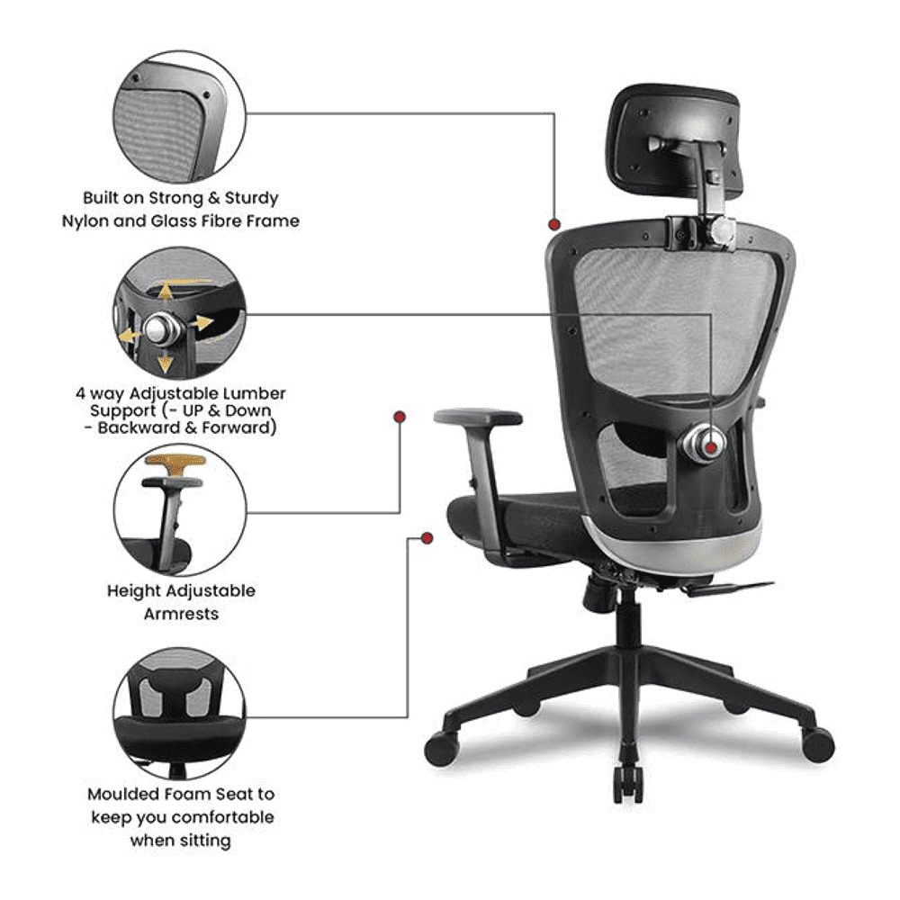 Ergonomic Net Swivel Study Chair in Black Colour