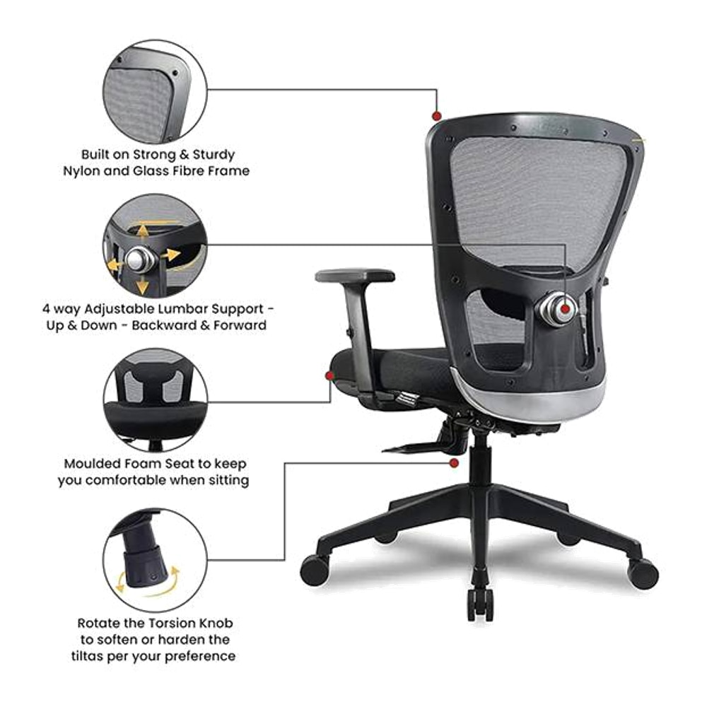 Vance Net Swivel Study Chair in Black Colour