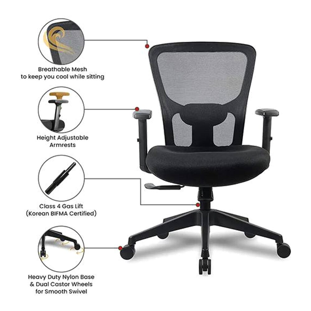 Vance Net Swivel Study Chair in Black Colour