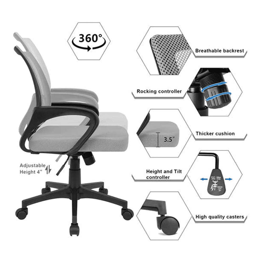 Task Net Swivel Study Chair in Grey Colour