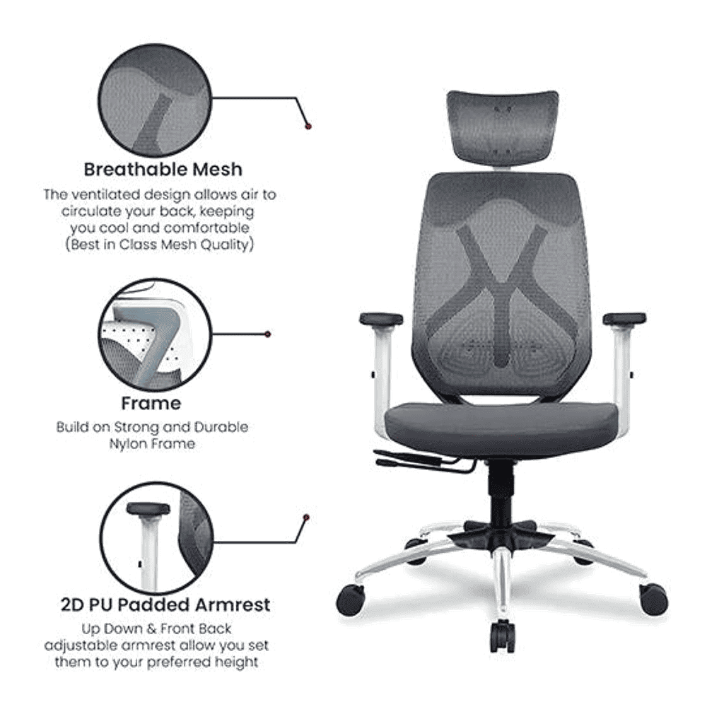 Raice Net Swivel Study Chair in Grey Colour