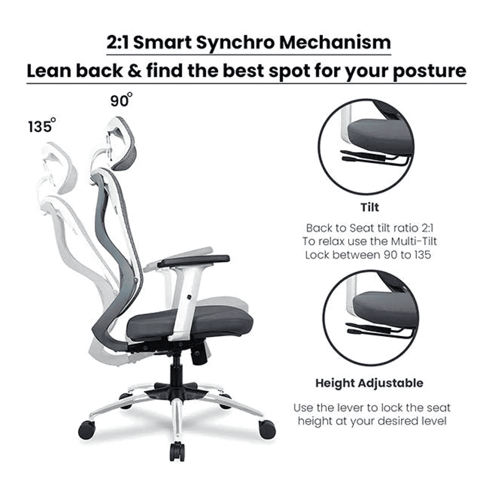 Raice Net Swivel Study Chair in Grey Colour