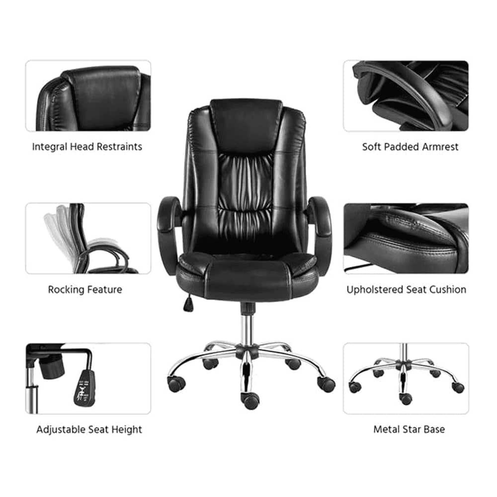 Fenna Leatherette Swivel Study Chair in Black Colour