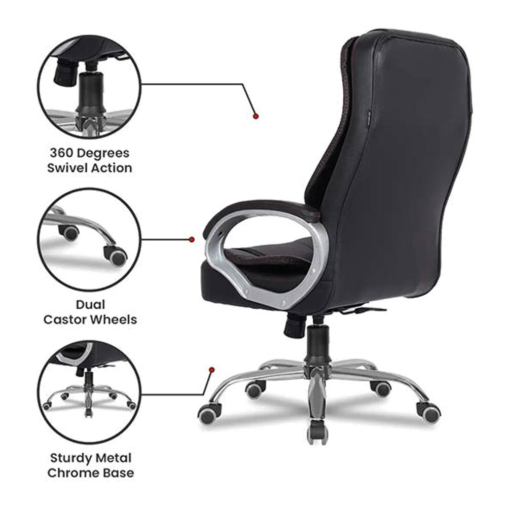 Adan Leatherette Swivel Study Chair in Black Colour