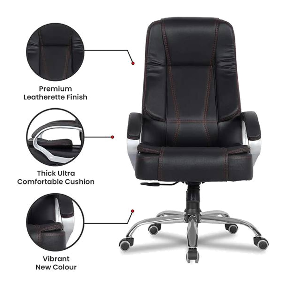 Adan Leatherette Swivel Study Chair in Black Colour