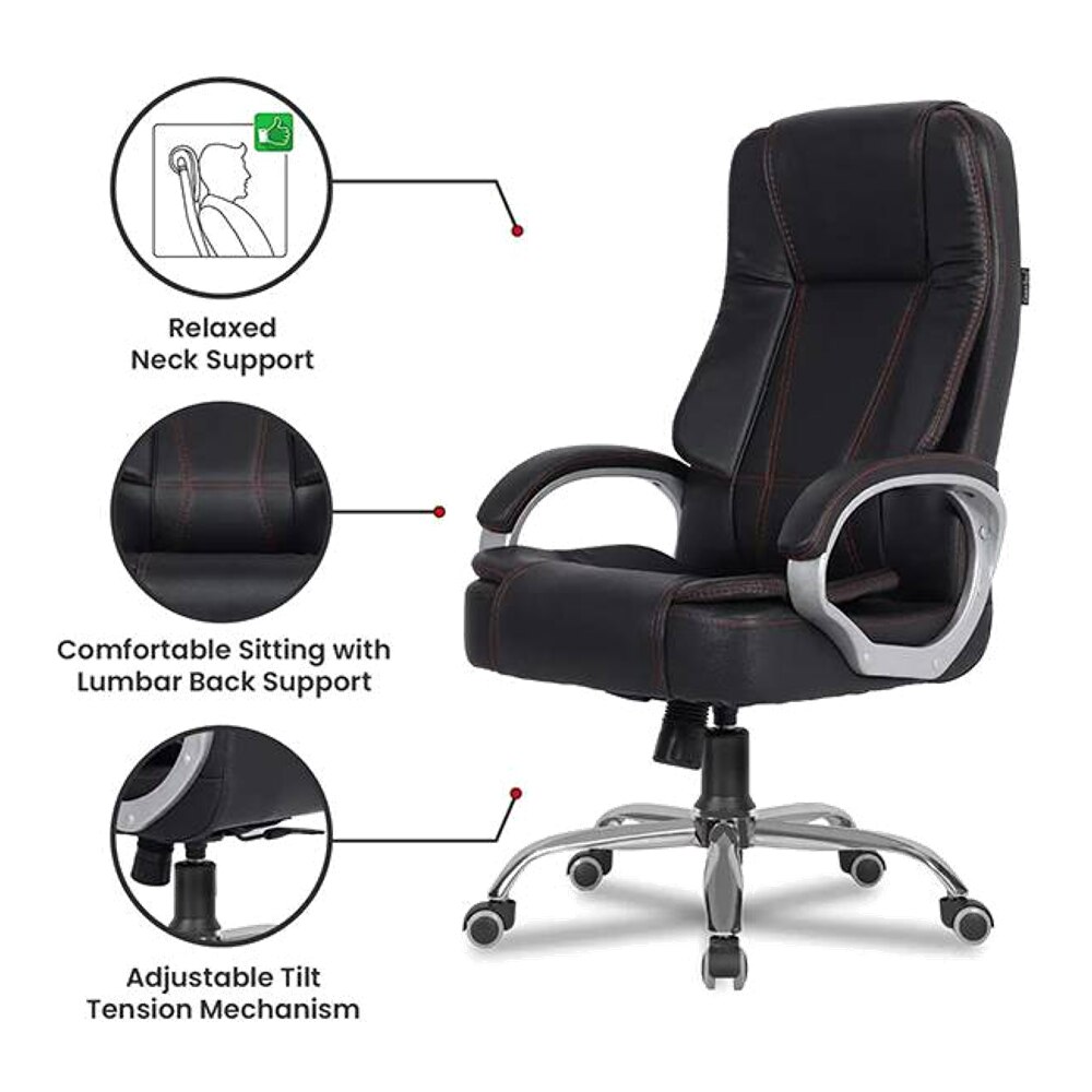 Adan Leatherette Swivel Study Chair in Black Colour