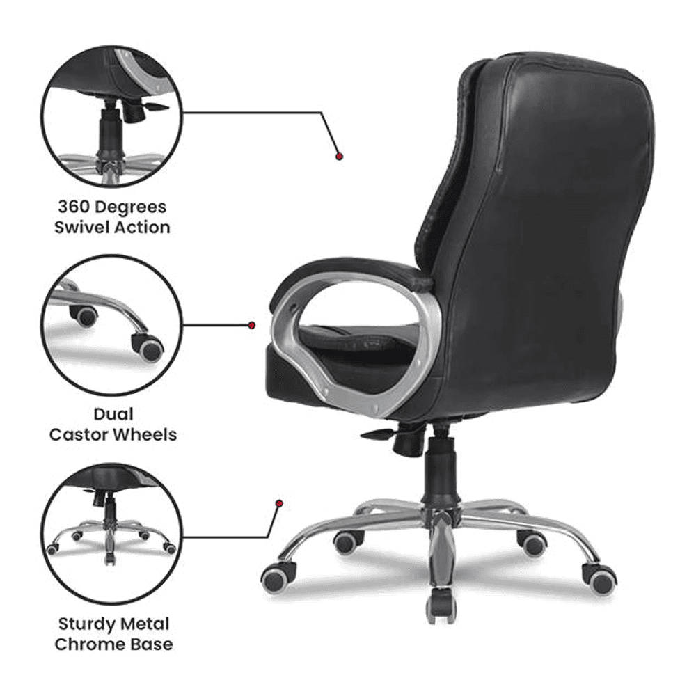 Pluto Leatherette Swivel Study Chair in Black Colour