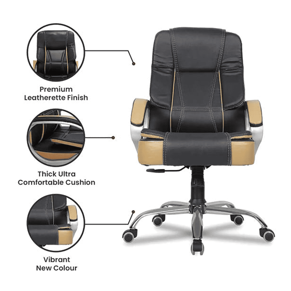Chat Leatherette Swivel Study Chair in Black Colour