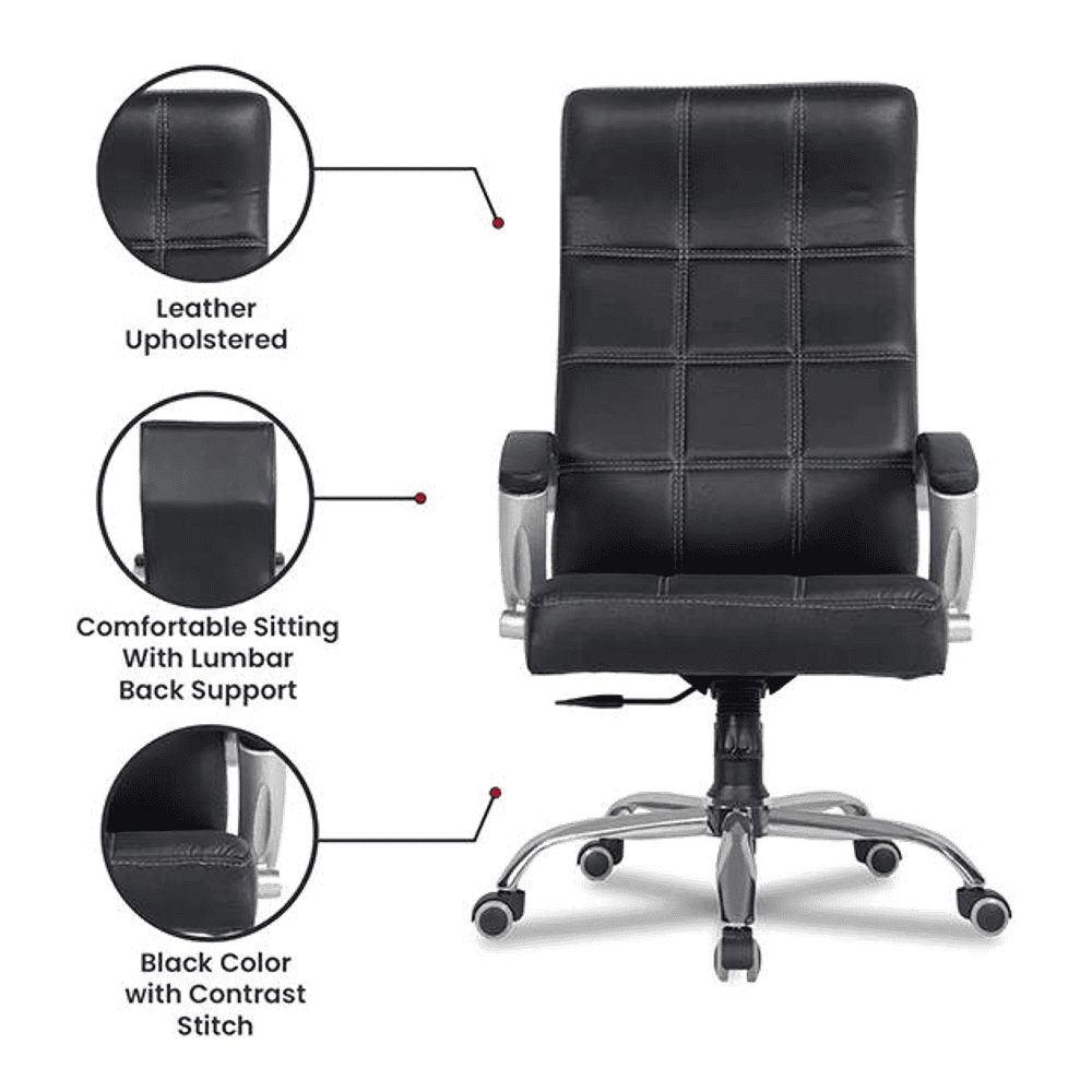 Corr Leatherette Swivel Study Chair in Black Colour