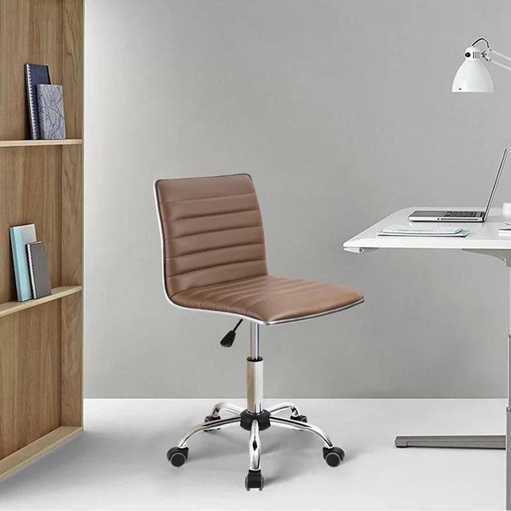 Kaycee Leatherette Swivel Study Chair in Brown Colour