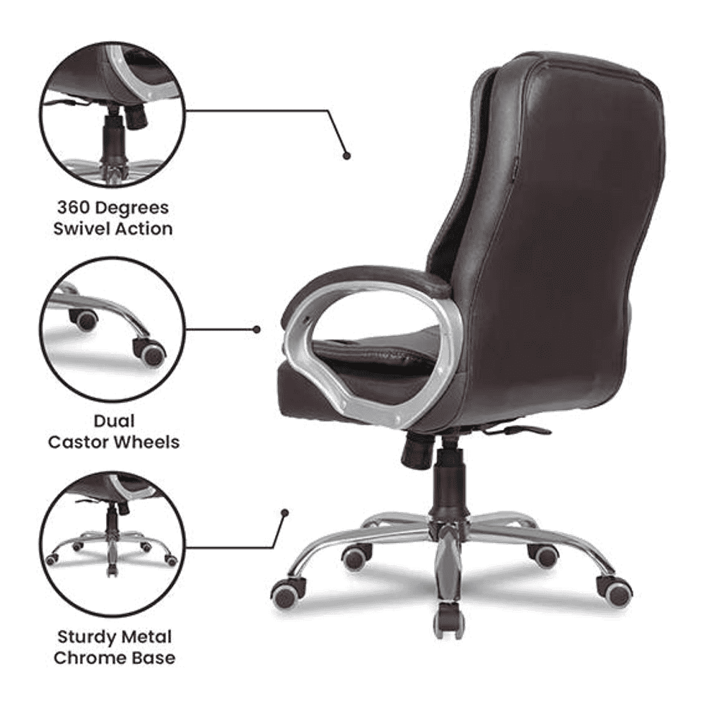 Adan Leatherette Swivel Study Chair in Brown Colour