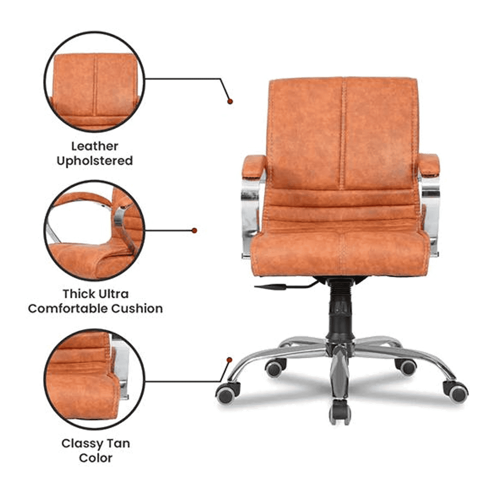 Aadi Leatherette Swivel Study Chair in Brown Colour