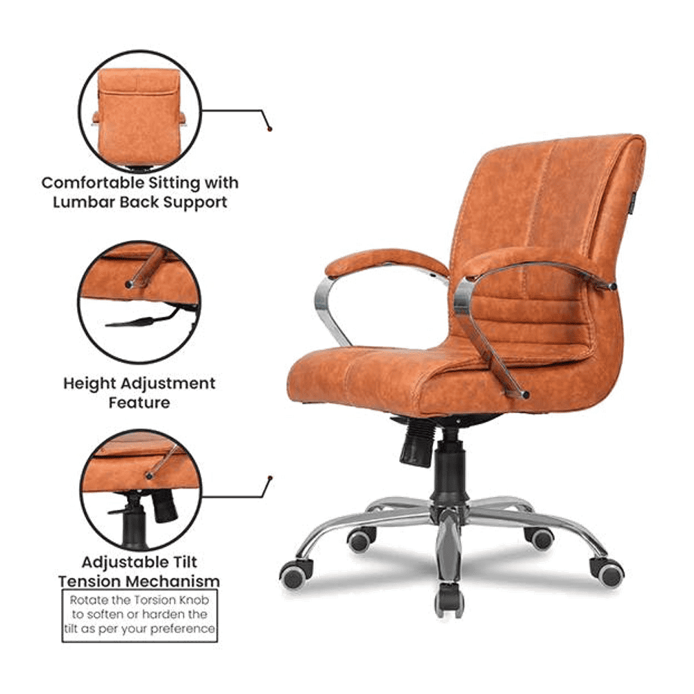Aadi Leatherette Swivel Study Chair in Brown Colour