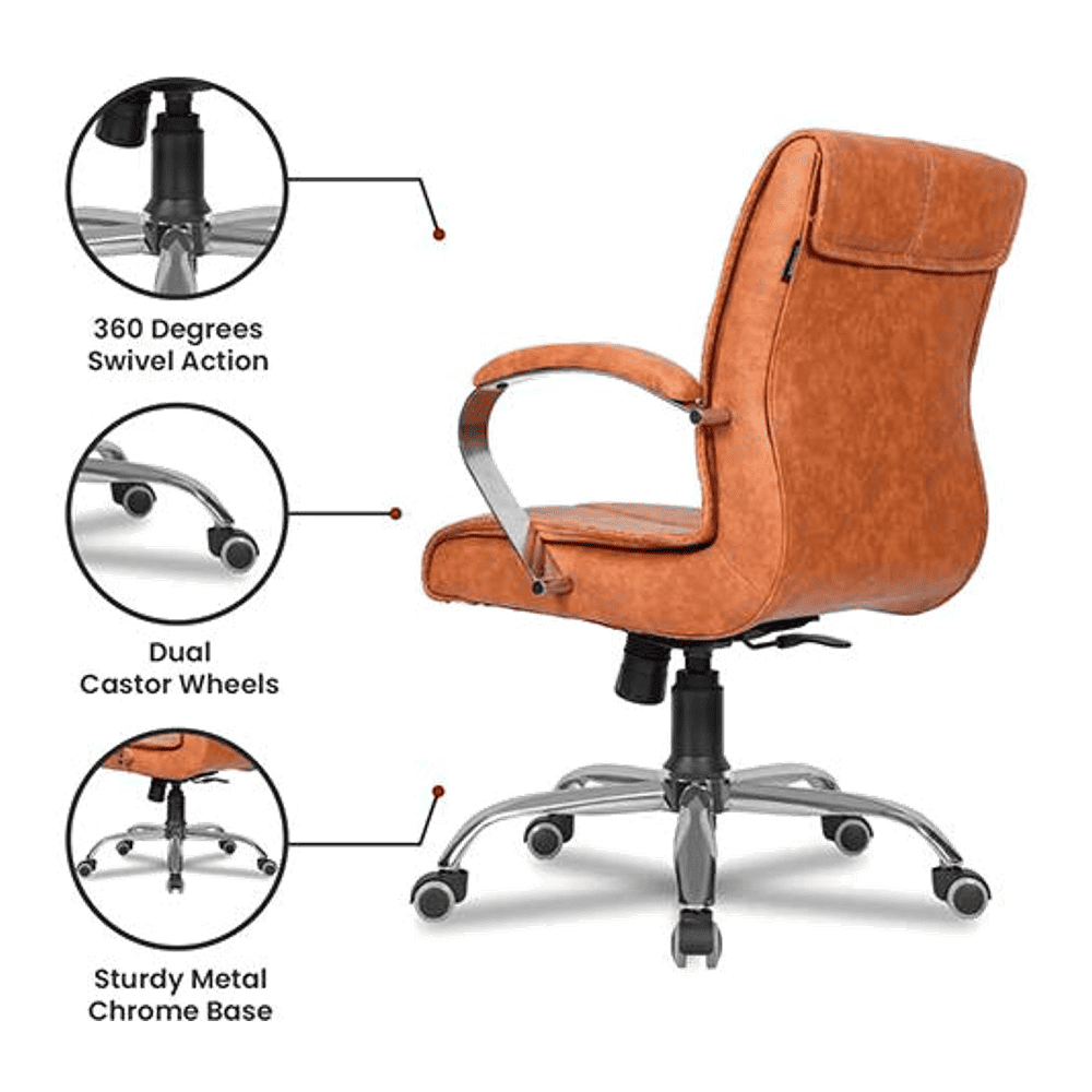 Aadi Leatherette Swivel Study Chair in Brown Colour