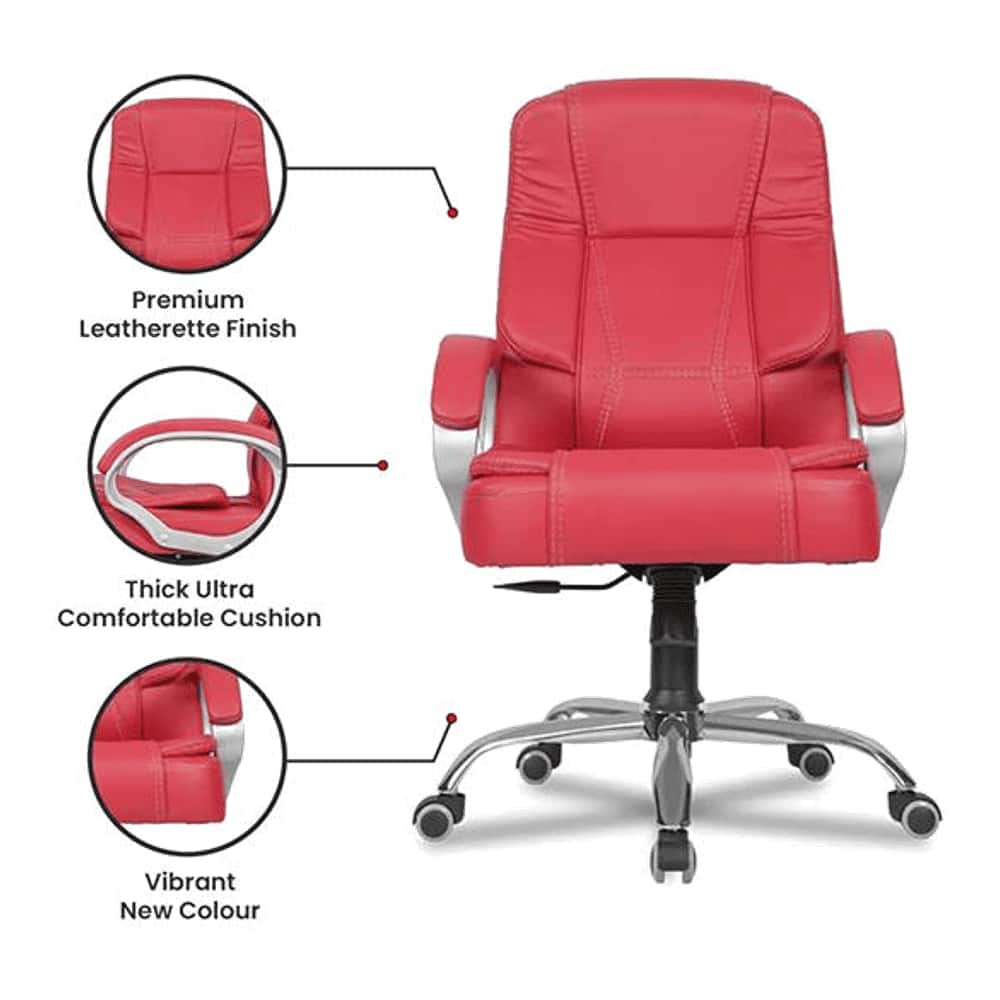 Adan Leatherette Swivel Study Chair in Red Colour